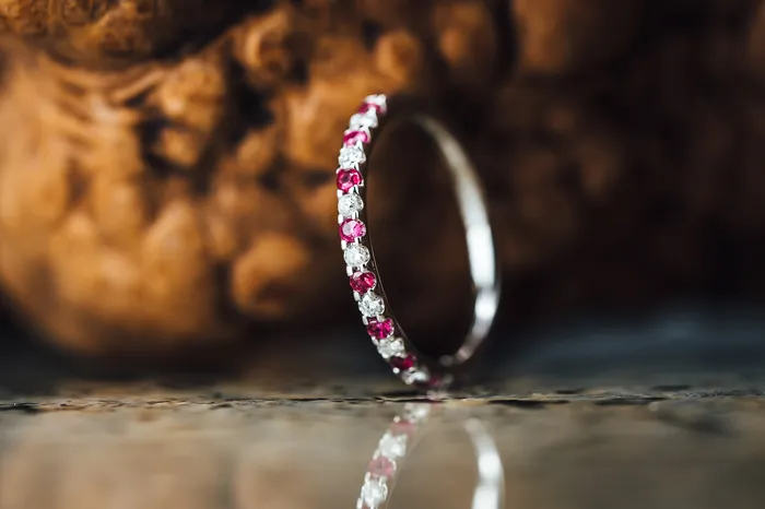 Northwest Jewelry Distributors Rings 14k White Gold Ruby and Diamond Anniversary Band
