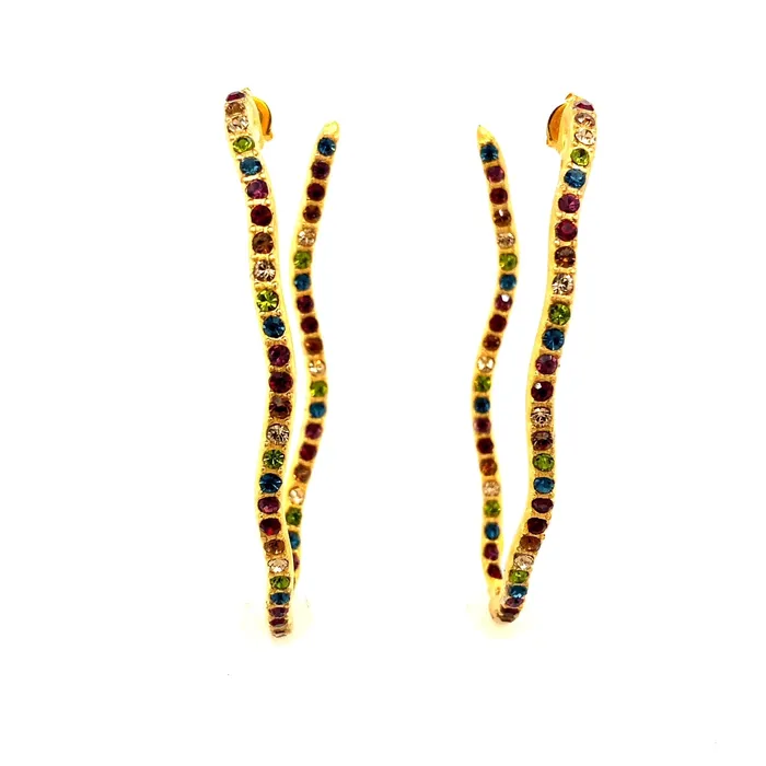 Rebel Designs Inc Earrings Rainbow Oval Squiggle Hoop Earrings