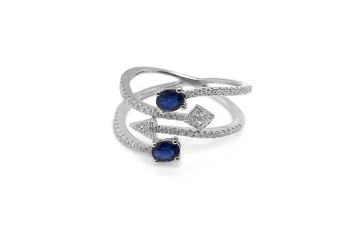Ring 18kt White Gold Arrow Endings Gemstones Diamonds alberthern Rings