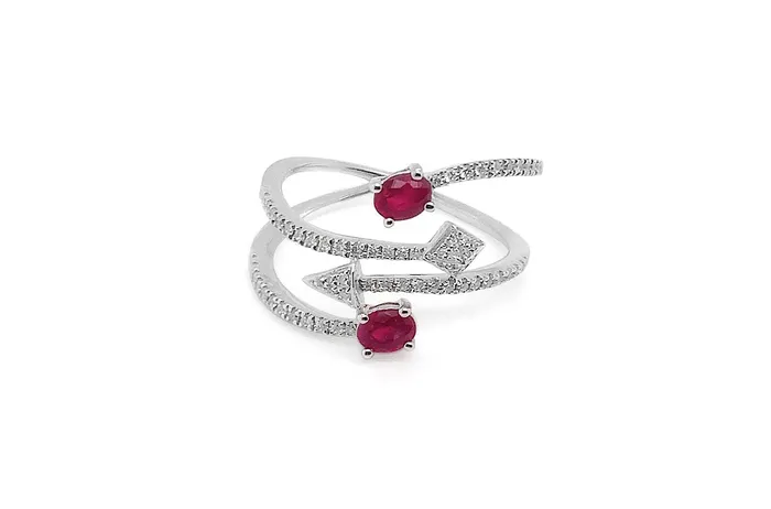 Ring 18kt White Gold Arrow Endings Gemstones Diamonds alberthern Rings