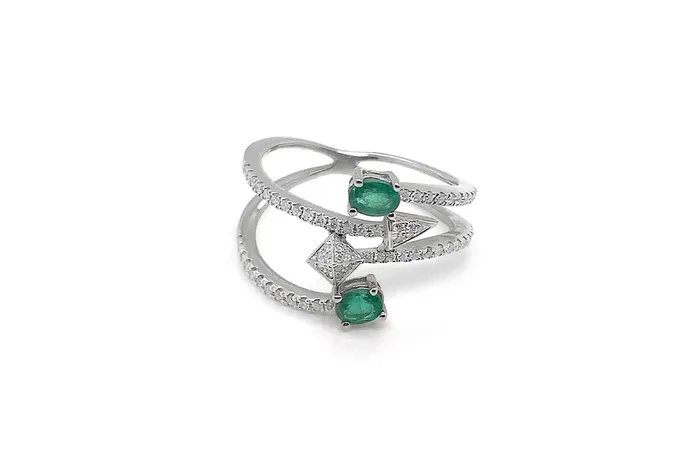 Ring 18kt White Gold Arrow Endings Gemstones Diamonds alberthern Rings