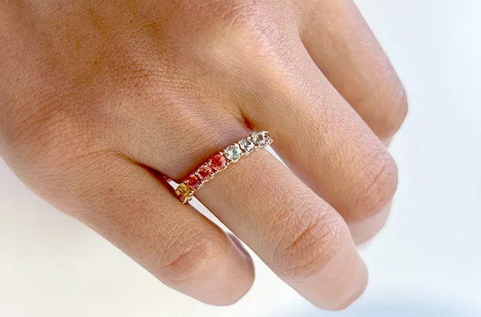 Rings Albert Hern Ring 18kt Rose Gold 10 Round Multicolor Sapphires Rings Albert Hern Ring 18kt Rose Gold 10 Round Multicolor Sapphires
