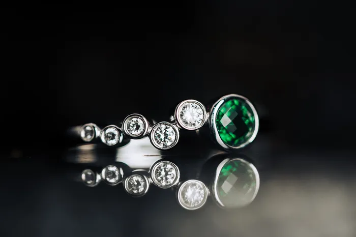 Rings Ancora Designs 14k Yellow Gold Chrome Diopside and Diamond Ring