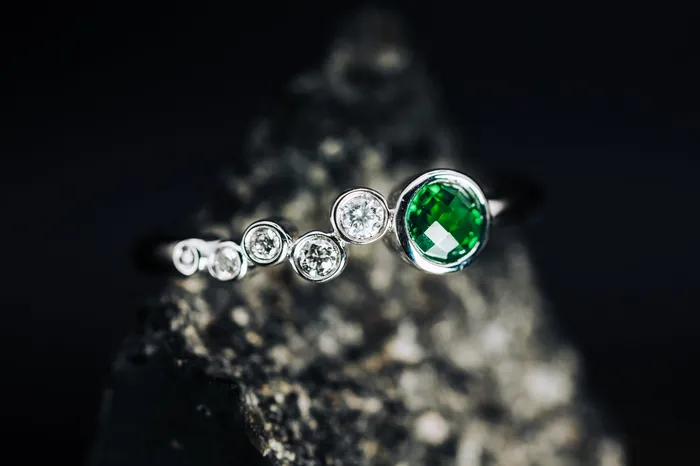 Rings Ancora Designs 14k Yellow Gold Chrome Diopside and Diamond Ring