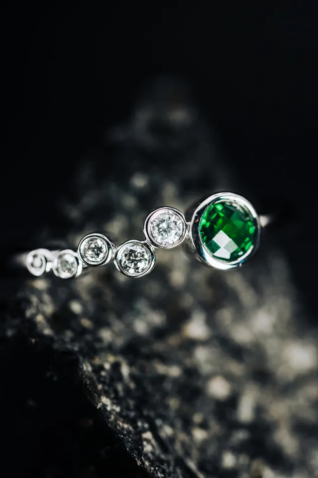 Rings Ancora Designs 14k Yellow Gold Chrome Diopside and Diamond Ring