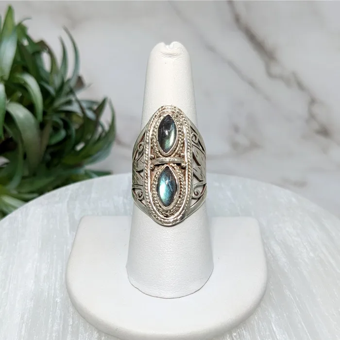 Rings Bliss Crystals Labradorite Sz 8 SS Double Ring LV5554