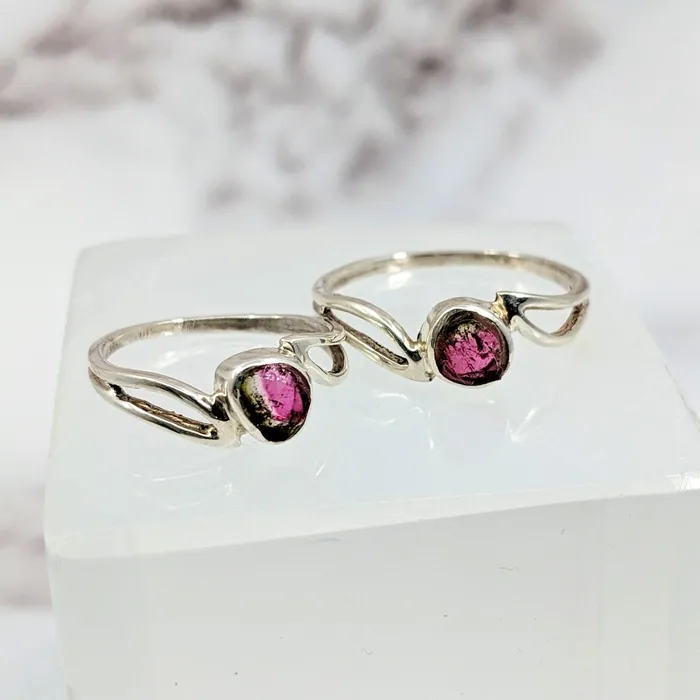 Rings Bliss Crystals Watermelon Tourmaline Sz 625 1025 SS Ring LV3028