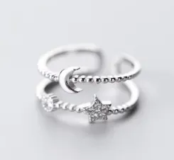 Rings Double Layer Moon Stars Adjustable Ring Ali Express