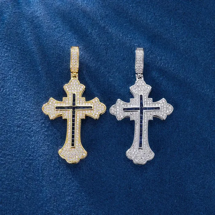 Rings IceZeusShop Two Tone Clustered Cross Pendant