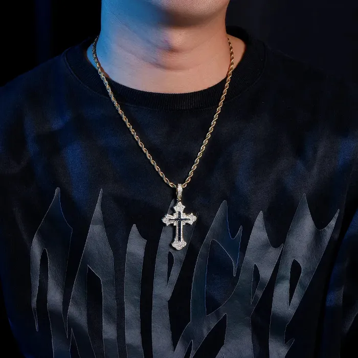 Rings IceZeusShop Two Tone Clustered Cross Pendant