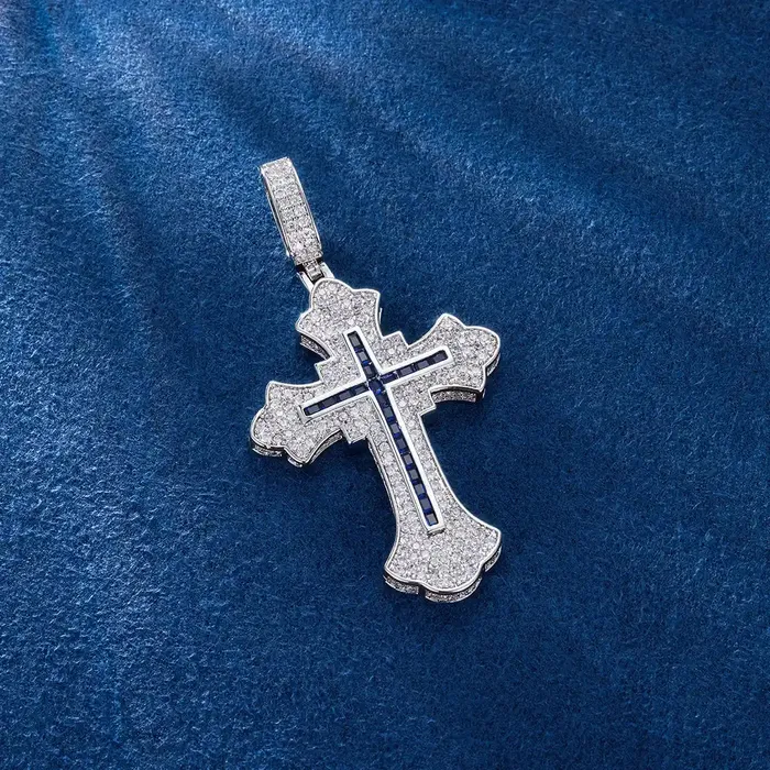 Rings IceZeusShop Two Tone Clustered Cross Pendant