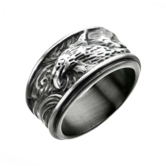 Silver Tone Stainless Steel Oxidized Finish Brushed Eagle Band Ring INOX JEWELRY Rings