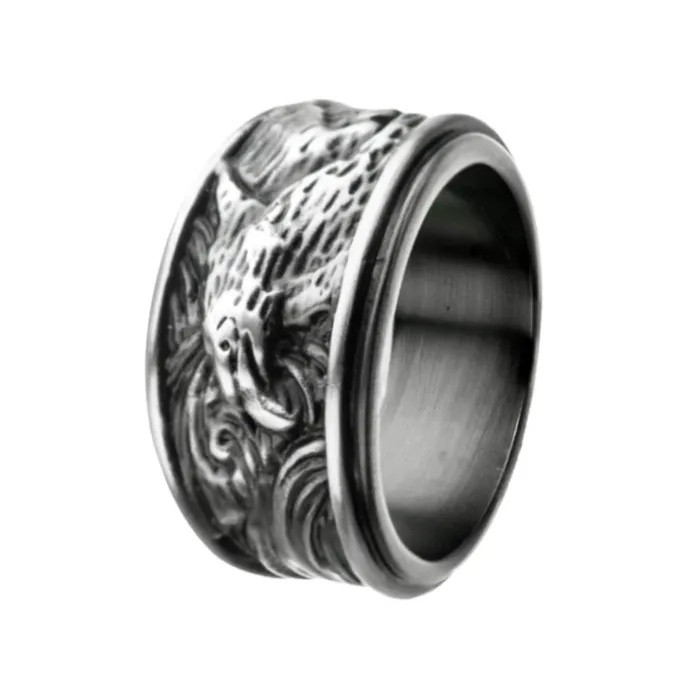 Silver Tone Stainless Steel Oxidized Finish Brushed Eagle Band Ring INOX JEWELRY Rings