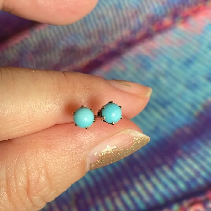 Vintage Paris Jewelry Earrings Turquoise Stud Earrings 10k Gold Vintage