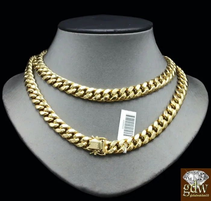 10k Gold Cuban Link Chain Necklace REAL Yellow 9mm 26 Inch Box Clasp Men Gold and Diamond Necklaces