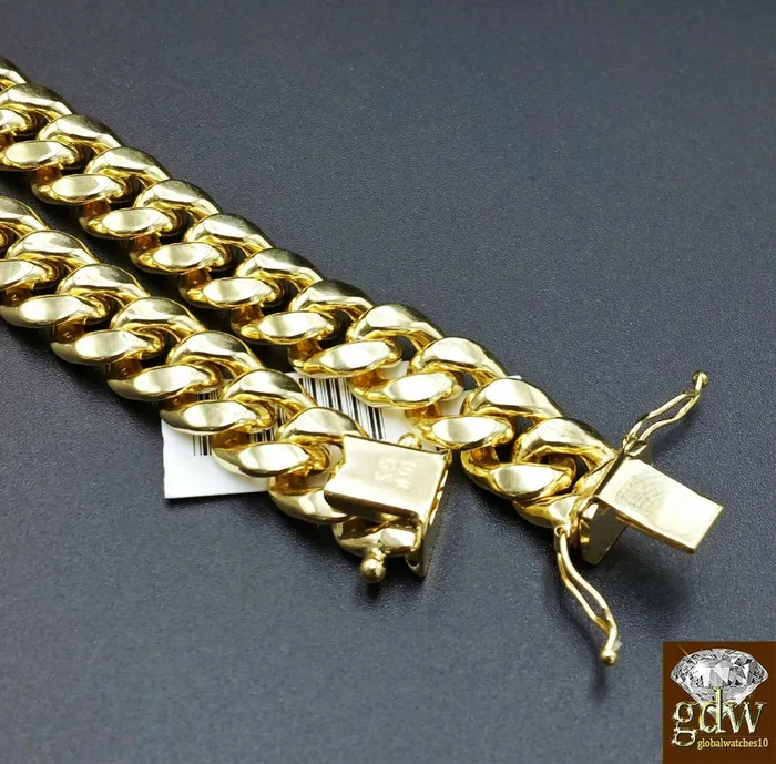 10k Gold Cuban Link Chain Necklace REAL Yellow 9mm 26 Inch Box Clasp Men Gold and Diamond Necklaces