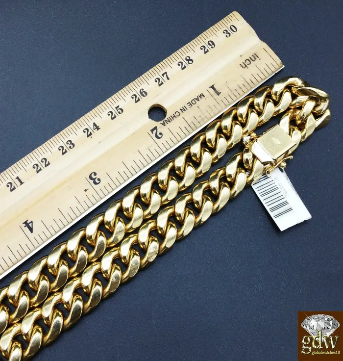 10k Gold Cuban Link Chain Necklace REAL Yellow 9mm 26 Inch Box Clasp Men Gold and Diamond Necklaces