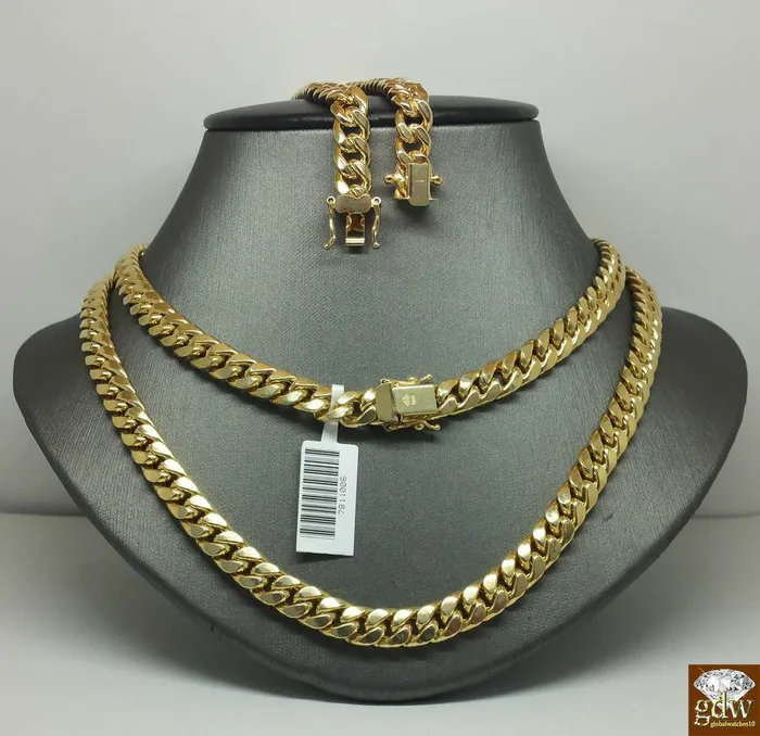 10k Gold Cuban Link Chain Necklace REAL Yellow 9mm 26 Inch Box Clasp Men Gold and Diamond Necklaces