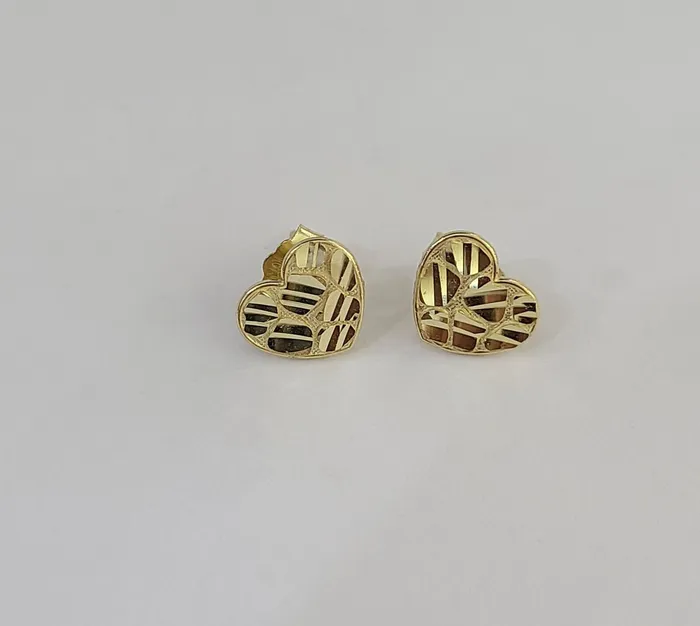 10k Gold Nugget Heart Earrings With Push Back Real 10kt Gold Studs Gold and Diamond Earrings
