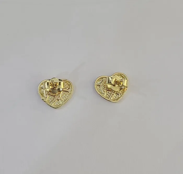 10k Gold Nugget Heart Earrings With Push Back Real 10kt Gold Studs Gold and Diamond Earrings