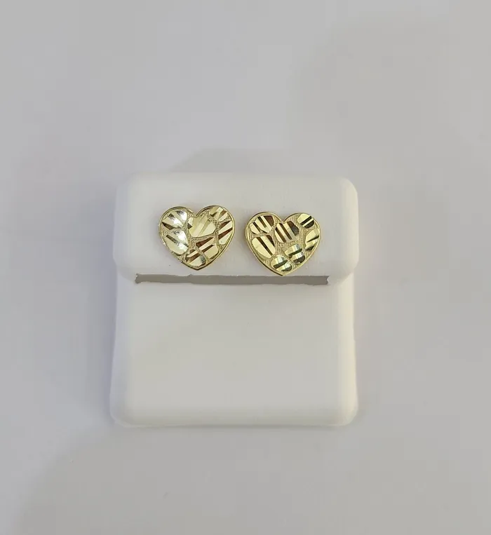 10k Gold Nugget Heart Earrings With Push Back Real 10kt Gold Studs Gold and Diamond Earrings