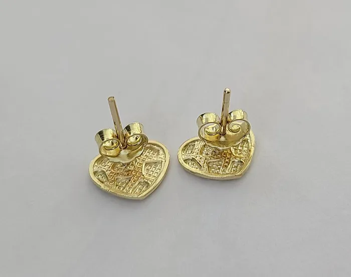 10k Gold Nugget Heart Earrings With Push Back Real 10kt Gold Studs Gold and Diamond Earrings