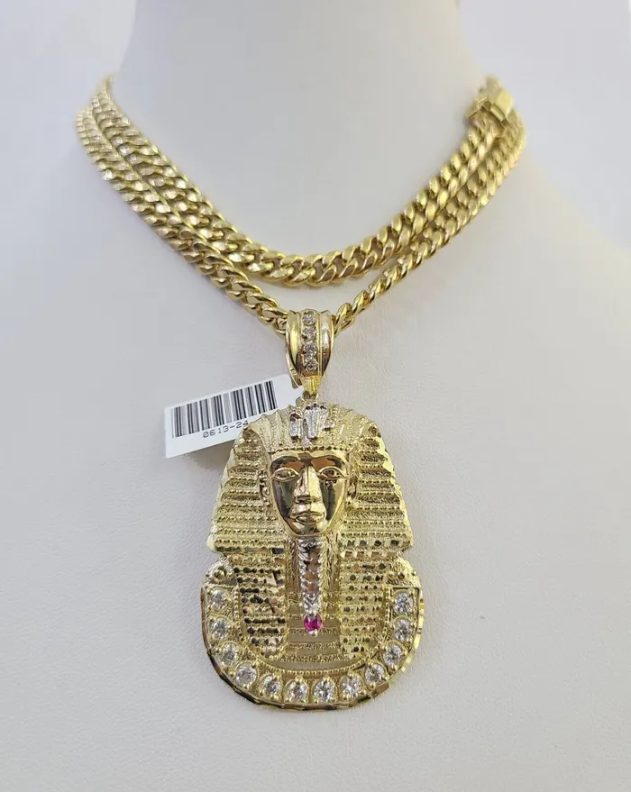 10K Miami Cuban Link Chain Pharaoh Pendent Charm 6mm 2030 Necklace Gold and Diamond Necklaces 10K Miami Cuban Link Chain Pharaoh Pendent Charm 6mm 2030 Necklace Gold and Diamond Necklaces