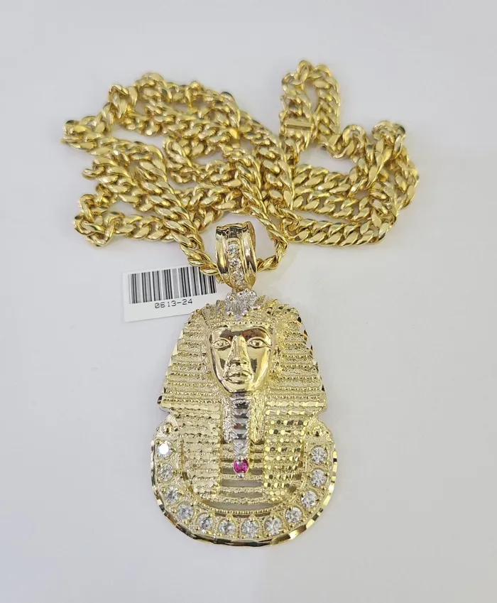 10K Miami Cuban Link Chain Pharaoh Pendent Charm 6mm 2030 Necklace Gold and Diamond Necklaces