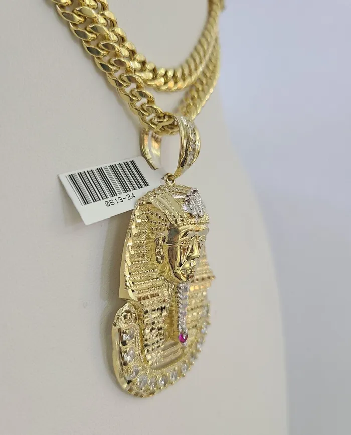 10K Miami Cuban Link Chain Pharaoh Pendent Charm 6mm 2030 Necklace Gold and Diamond Necklaces