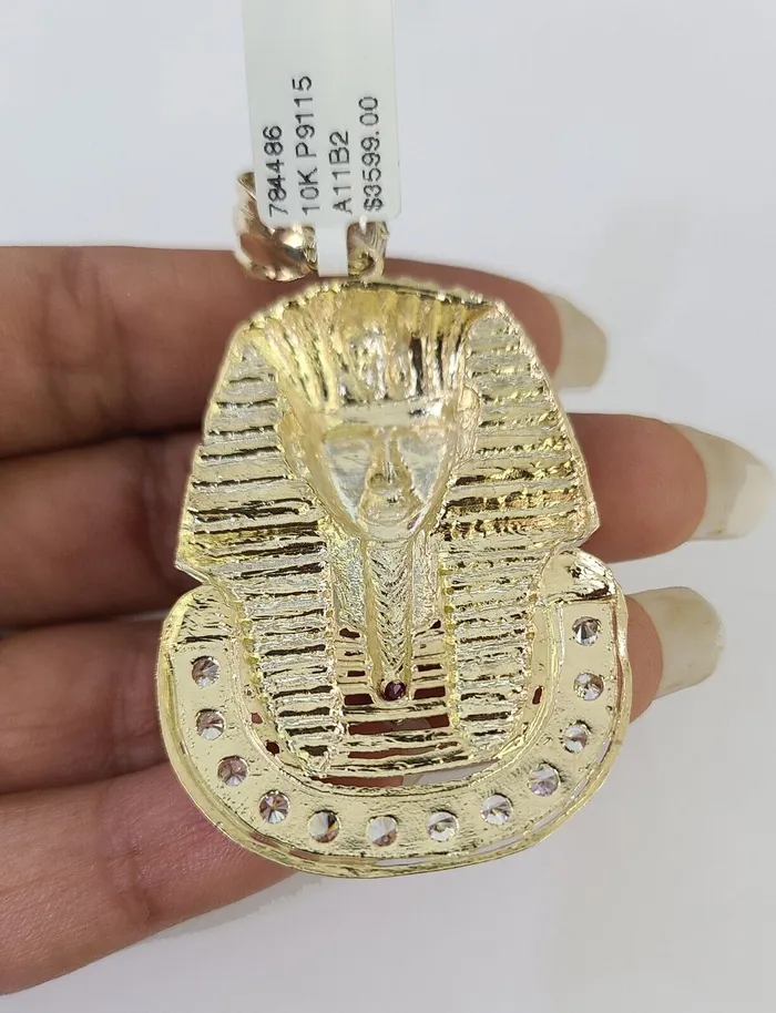 10K Miami Cuban Link Chain Pharaoh Pendent Charm 6mm 2030 Necklace Gold and Diamond Necklaces