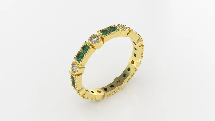 14K Filigree Ring with 16 Esmeralds and 8 Diamonds Jcm 21 jewelry Rings