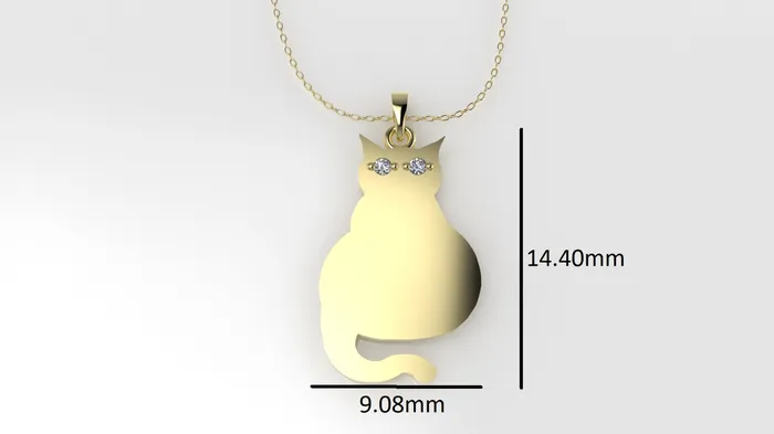 14K Pendant with 2 Diamonds 1mm each includes 18 inch Chain figure of a cat JCM DESIGN JEWELRY Necklaces