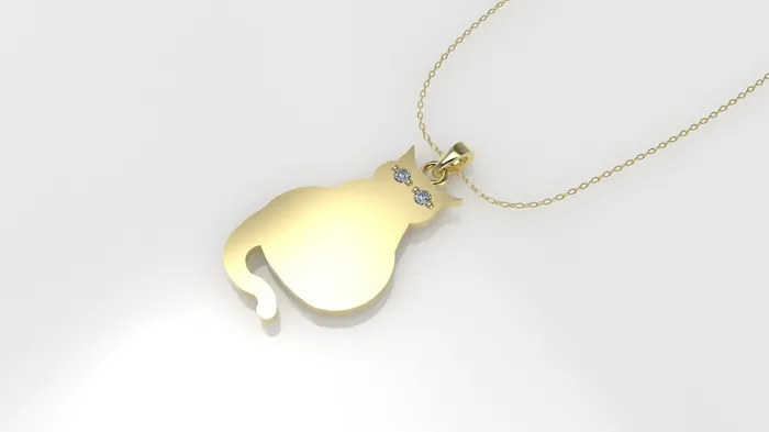 14K Pendant with 2 Diamonds 1mm each includes 18 inch Chain figure of a cat JCM DESIGN JEWELRY Necklaces
