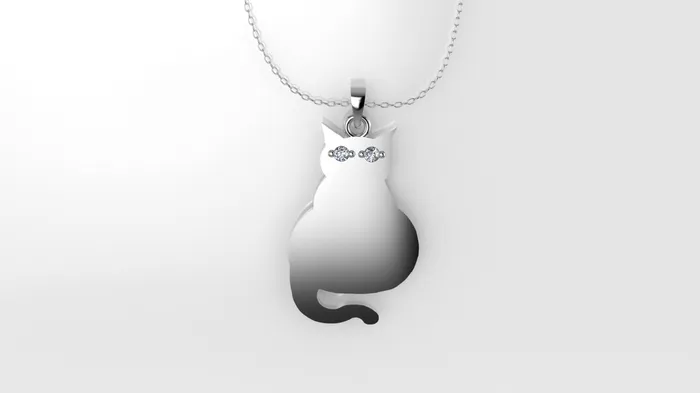 14K Pendant with 2 Diamonds 1mm each includes 18 inch Chain figure of a cat JCM DESIGN JEWELRY Necklaces