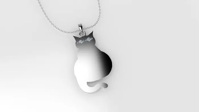 14K Pendant with 2 Diamonds 1mm each includes 18 inch Chain figure of a cat JCM DESIGN JEWELRY Necklaces