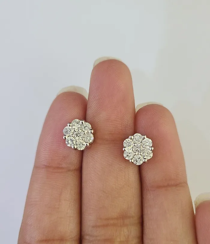 14k White Gold Flower Earrings Real Diamond ScrewBack Women Men Studs Gold and Diamond Earrings 14k White Gold Flower Earrings Real Diamond ScrewBack Women Men Studs Gold and Diamond Earrings
