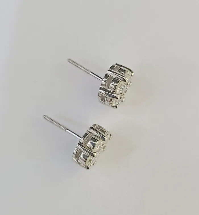 14k White Gold Flower Earrings Real Diamond ScrewBack Women Men Studs Gold and Diamond Earrings