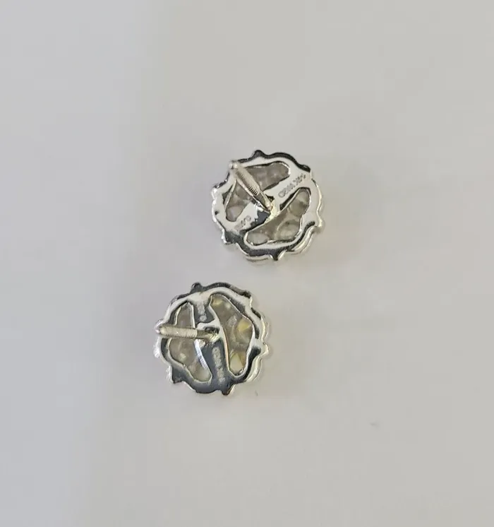 14k White Gold Flower Earrings Real Diamond ScrewBack Women Men Studs Gold and Diamond Earrings