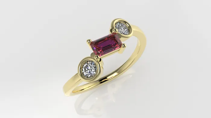 14K Yellow Gold Ring with MOISSANITE VS1 and TOURMALINE PINK stt prong stt bezel JCM DESIGN JEWELRY Rings
