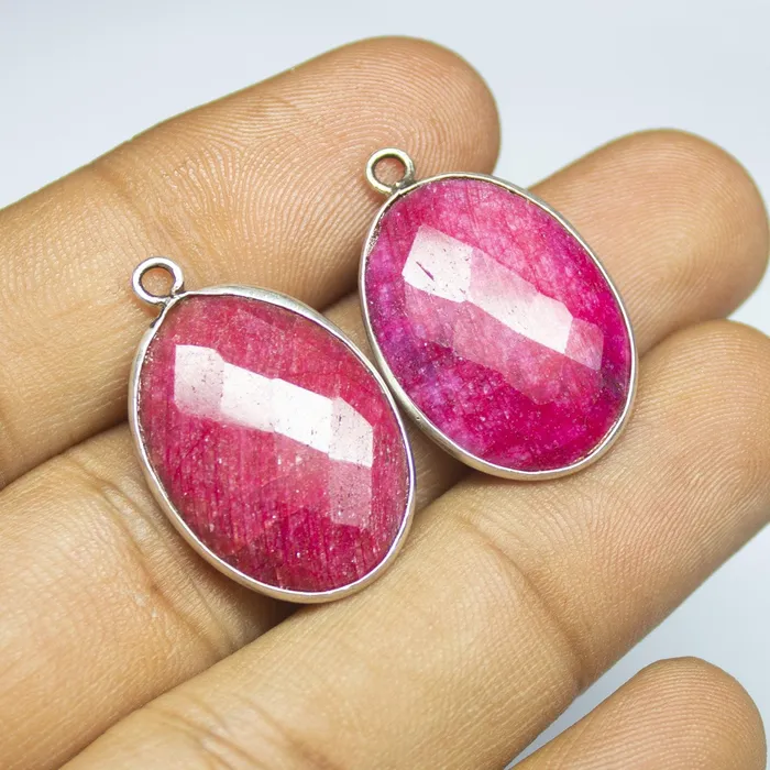 2pc 26mm Ruby Checker Cut Oval Briolette 925 Sterling Silver Charm Pendant Ruby Pendant Beads Supplies USA Necklaces 2pc 26mm Ruby Checker Cut Oval Briolette 925 Sterling Silver Charm Pendant Ruby Pendant Beads Supplies USA Necklaces
