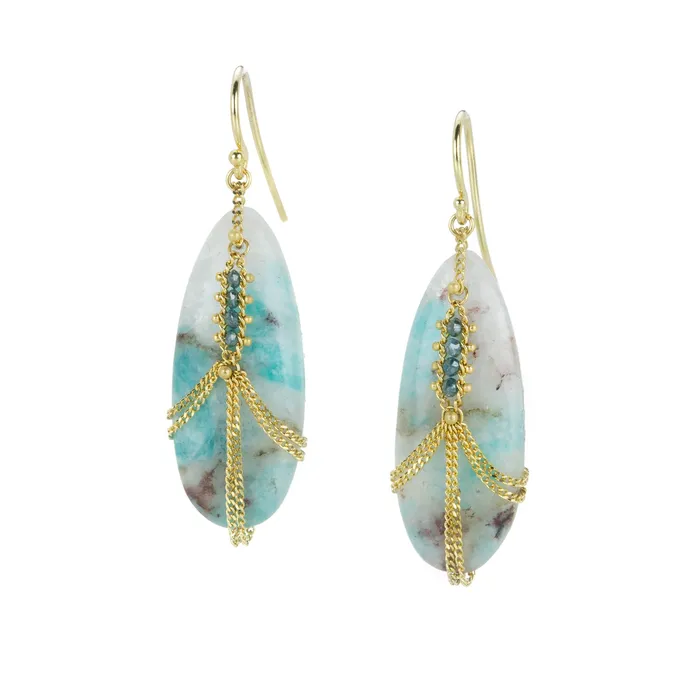 Amali Earrings Diamond Draped Amazonite Earrings