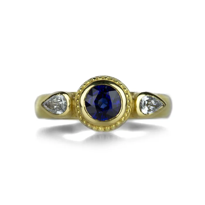 Barbara Heinrich Blue Sapphire and Pear Shape Diamond Ring Rings