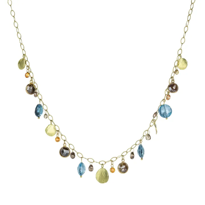 Barbara Heinrich Necklaces Topaz Diamond and Sapphire Petal Link Necklace