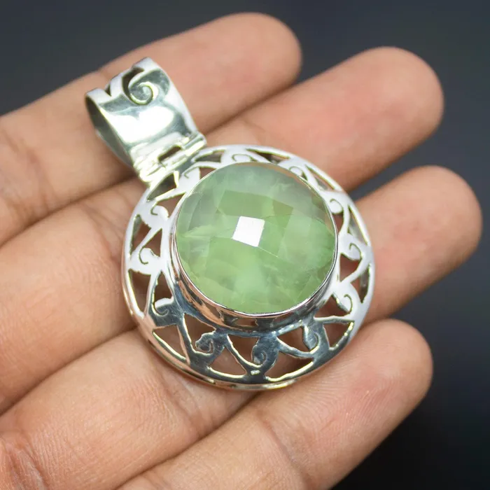 Beads Supplies USA Necklaces 137g Totally Handmade Natural Prehnite Round Shape 925 Sterling Silver Pendant Beads Supplies USA Necklaces 137g Totally Handmade Natural Prehnite Round Shape 925 Sterling Silver Pendant