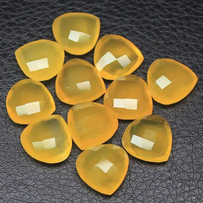 Beads Supplies USA Yellow Lemon Chalcedony Faceted Heart Drop Loose Briolette Beads 6pc 14mm Earrings