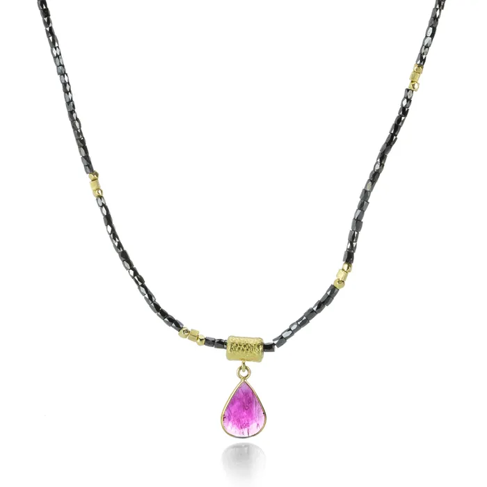 Black Diamond Necklace with Ruby Slice Drop Barbara Heinrich Necklaces