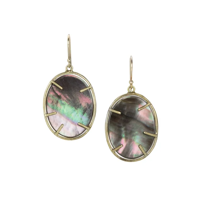 Black Mother of Pearl Silver Dollar Plant Earrings Annette Ferdinandsen Earrings