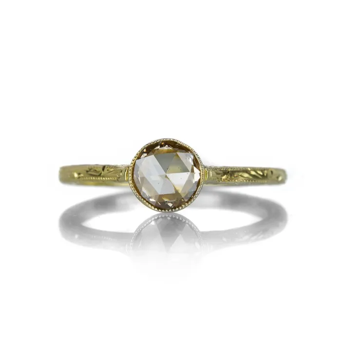 Diana Mitchell Rings Champagne Diamond Engraved Cathedral Ring