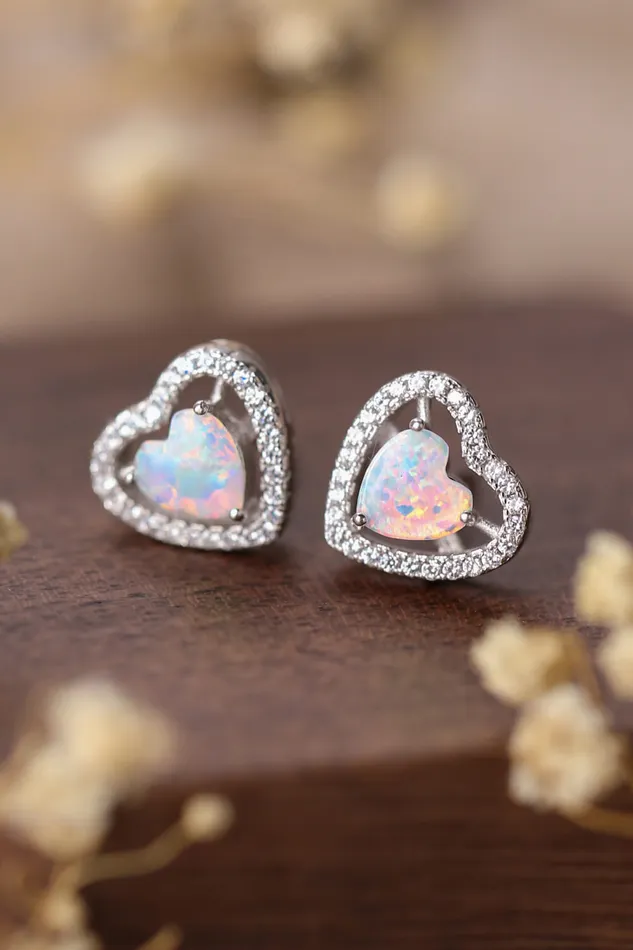 Earrings 925 Sterling Silver Opal Heart Stud Earrings Trendsi