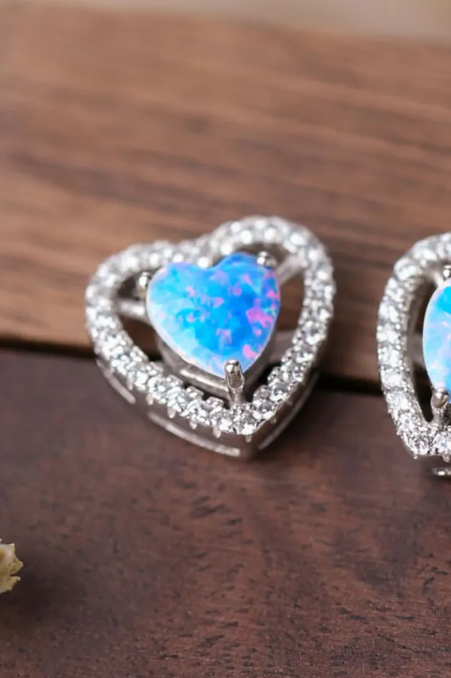 Earrings 925 Sterling Silver Opal Heart Stud Earrings Trendsi